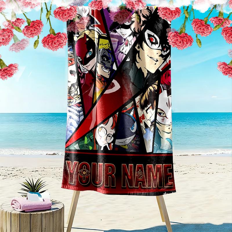 Name Custom Persona 5 Print Beach Towel, Large Soft Quick Dry Towel for Beach Camping Swimming
