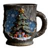 Taza Navideña Festiva Textura Corteza de Árbol 3D Temática Papá Noel Reno Taza de Café Resina Decoración Navideña Regalos Novedosos