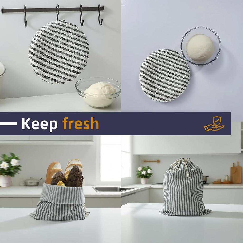 Reble Linen Bread Bag –Homemade Sourdough Bread Sourdough Bread Bag (12 X 17.7 In) + Lined Proofing Cover (10 In) | Bread Storage & Dough Proofing
