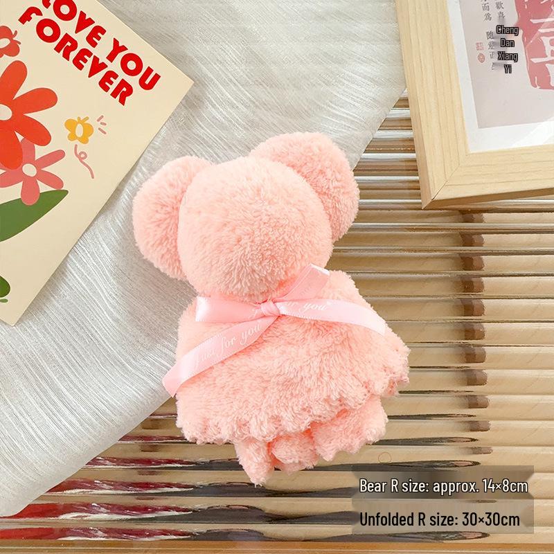 Bear-Shaped Coral Fleece Handkerchief – Practical Gift for Weddings, Birthdays, and Events