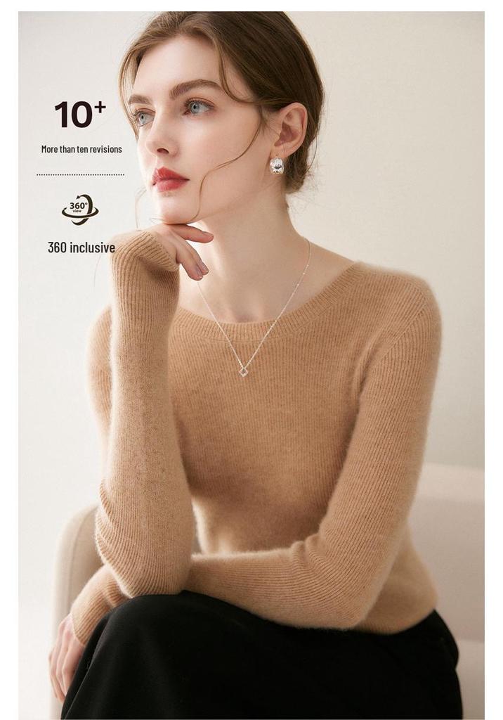 Le Kasha 2026 Women's 100% Cashmere Sweater: Ribbed Round Collar, Long Sleeve, Twelve Gauge Single Thread