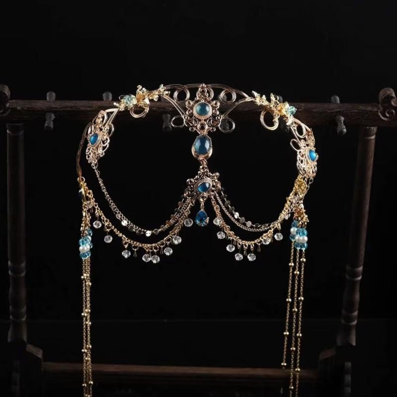 Exotic Forehead Jewelry Accessory Opulent Forehead Jewelry with Pearls Drop Stylish Fringes Headwear for Parties