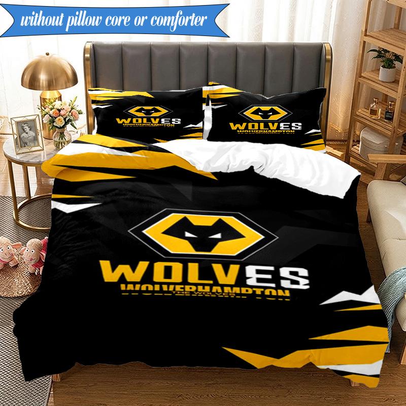 3PCS Wolves Football Club Emblem Printed Soft Bedding Set,Including 1pc Duvet Cover And 2pcs Pillowcases Perfect for Bedroom, Dormitory, Fan Gift