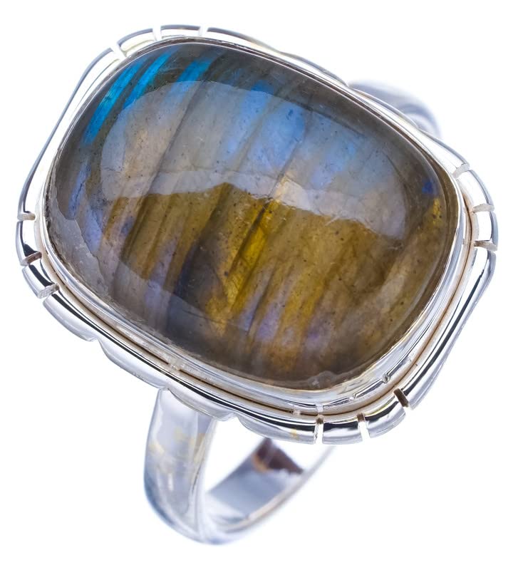 

StarGems® Natural Labradorite Handmade 925 Sterling Silver Ring 7.5 F2623