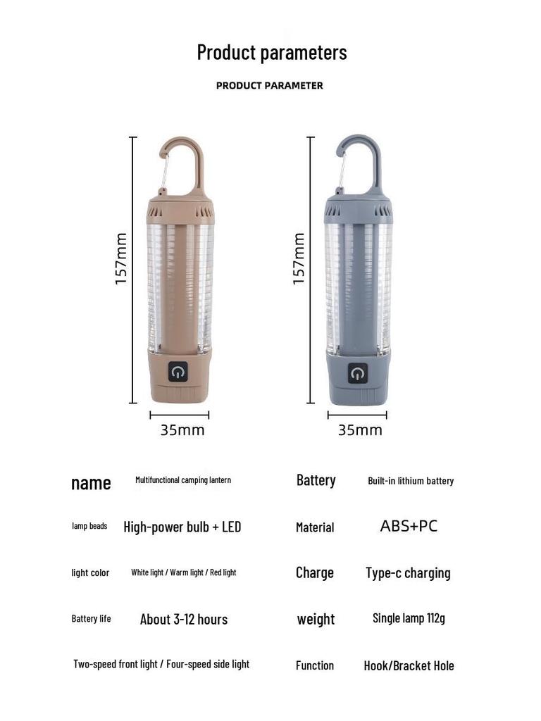 Tri-Color Rechargeable Retro Camping Lantern & Flashlight Combo