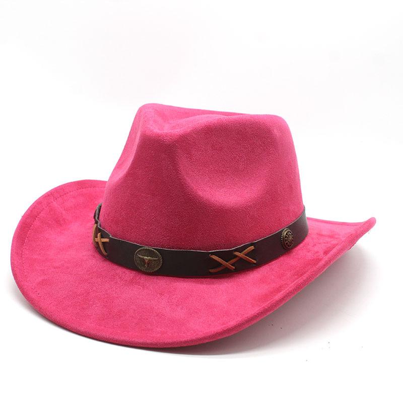Замшевая Западно-Ковбойская Шляпа Рог Шерстяная Джазовая Цилиндрическая Шляпа Мужчины И Женщины Этнический Стиль Широкие Поля M（56-59cm）