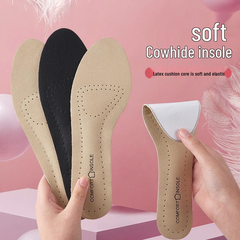 Women's Self-Adhesive High Heel Comfort Insoles - Soft Breathable Latex Pads with Non-Slip Genuine Cowhide for Summer Shoes