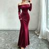 Women's Velvet Bodycon Dress with Straight Neckline for Casual Evening Wear