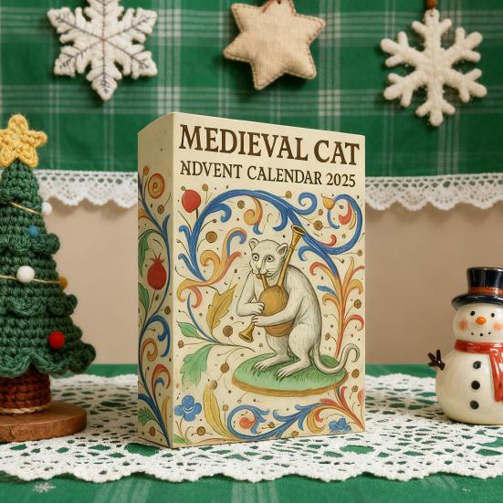 Medieval Cat Advent Calendar 2025 24 Day Christmas Countdown with 24 Collectible Medieval Cat Acrylic Ornaments for Cat Lovers Art Fans