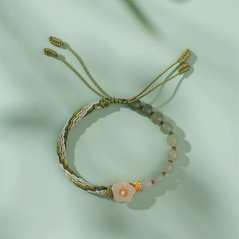 

Натуральный Хэтяньский нефрит Женский браслет «Узел реинкарнации» - Мирная рука, Плетеный шнурок, Подарок на праздник для девушки