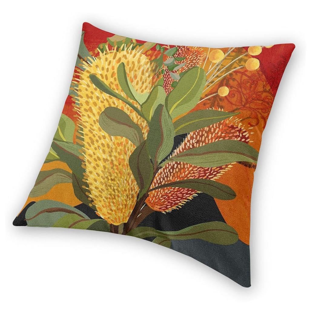 Banksia Florals Botanical Orange Pillowcase Polyester Linen Velvet Pattern Zip Decor Throw Pillow Case Sofa Cushion Cover 18"
