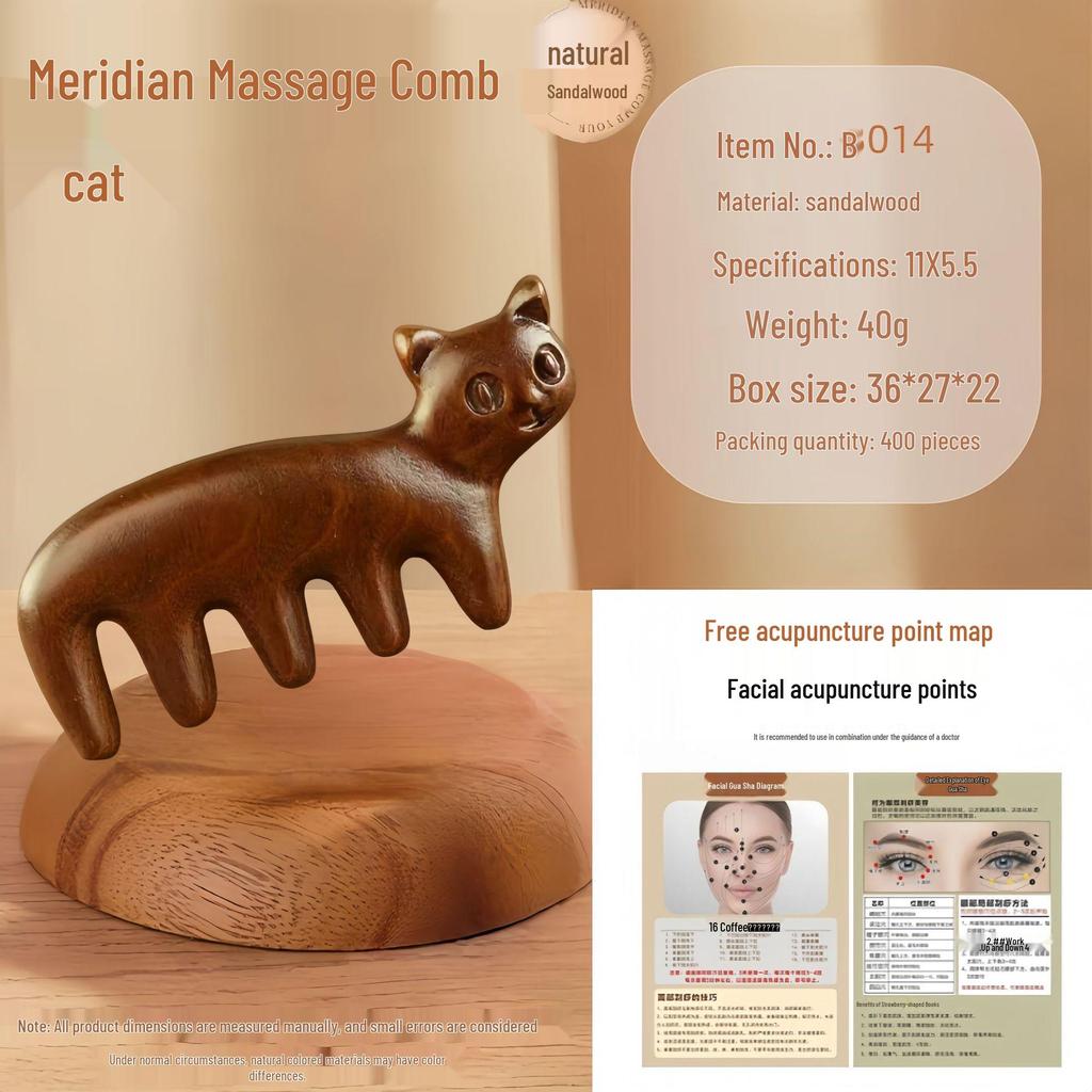 Sandalwood Multi-Functional Five-Tooth Gua Sha Massage Comb for Scalp and Face Therapy