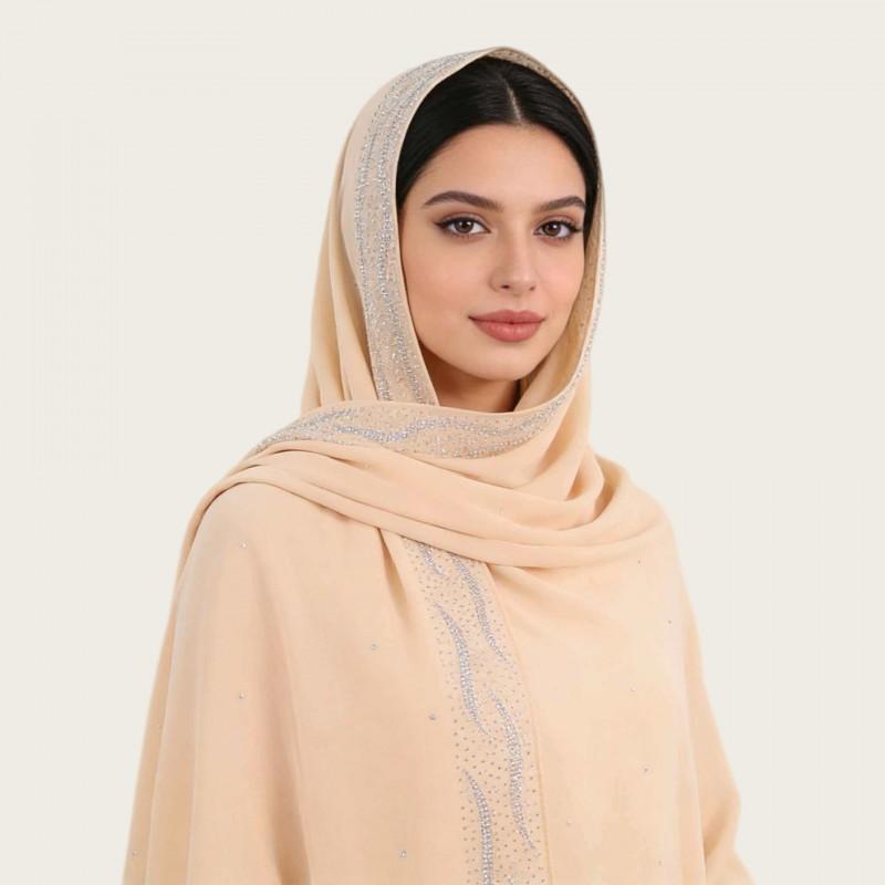 Womens Chiffon Scarf With Rhinestone Pearl Embellishment Ethnic Style Long Wrap Headband Accessory Elegant Lady Fashion