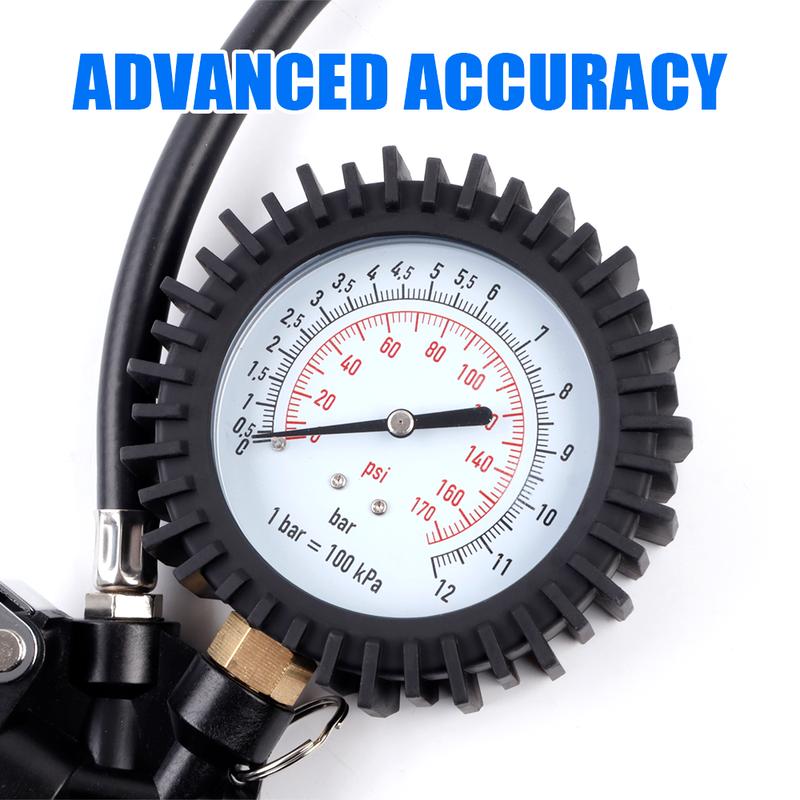 Manometr do opon 0-170Psi, Manometr do opon wypełniony olejem, Odporny na wstrząsy, Dokładny tester pojazdu Monitorowanie pompowania, Adaptery UE/US/JP