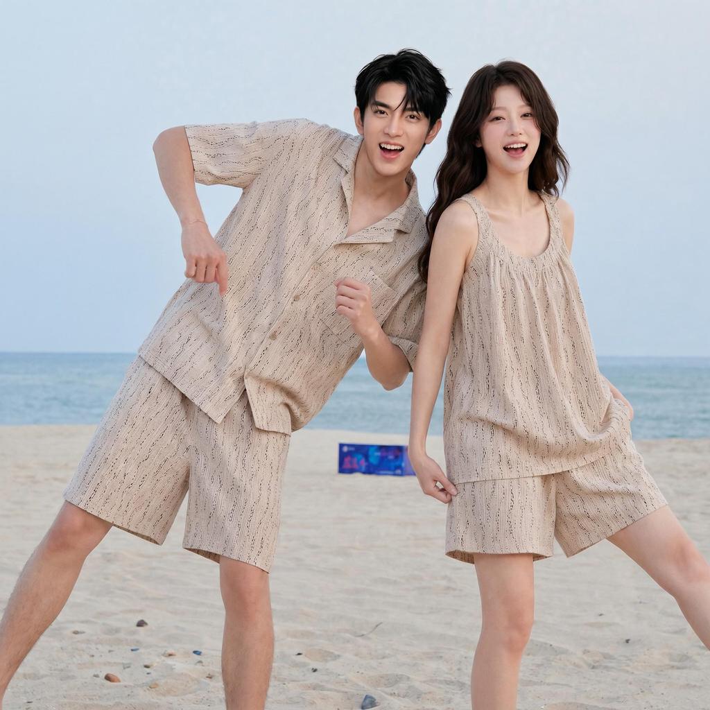 Baby Cotton Summer Camisole: A-Class Pure Cotton Double Layer Gauze Couple Pajamas - Women's Short Sleeve & Men's Set