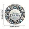 1pc Vintage Blue Iron Merry Christmas Wreath Sign Metal Wall Plaque Home Decor Indoor Outdoor