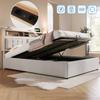 Lit Double Capitonnage avec Tête de Lit Chargeur Prise USB C, Cadre de Rangement en Tissu Lin Lit 140x200 avec Sommier à Lattes (Sans matelas)