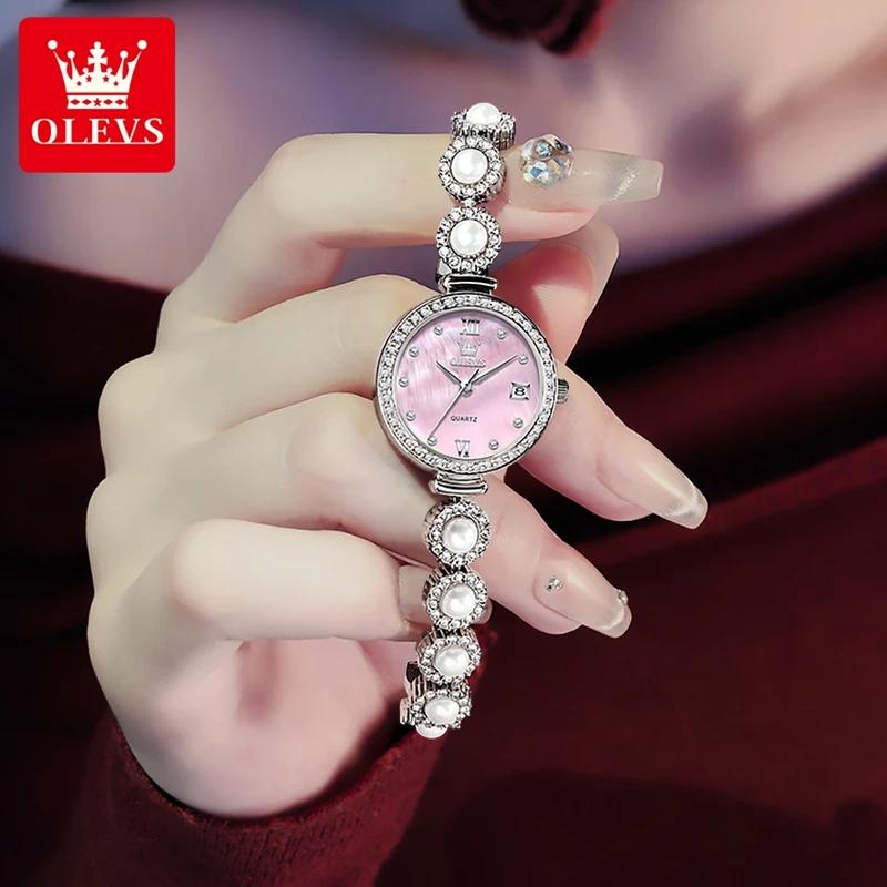 OLEVS Original Small Watches for Woman Ladies Quartz Elegant Diamond Gold Wristwatch Luxury Brands Waterproof Women Gifts