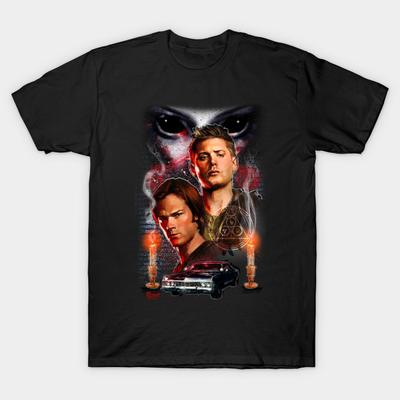 Asian Size Men Black Print T-shirt Supernatural No-Cut Heat Transfer Print Cotton Tshirt