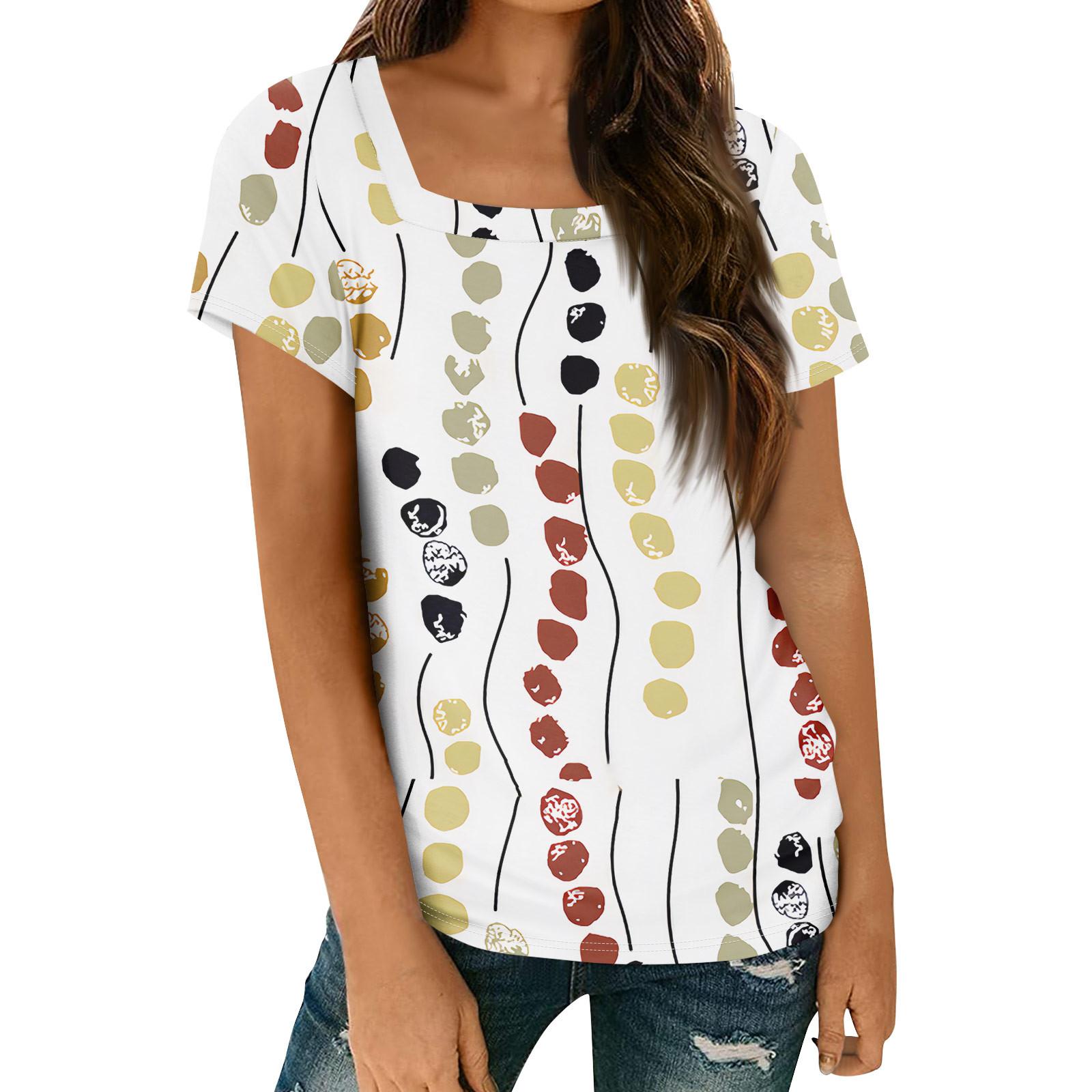 

Женские топы, весенне-летняя повседневная футболка с коротким рукавом и квадратным вырезом, базовая футболка с принтом XL