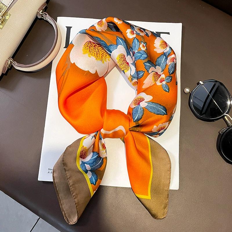 Luxury New Style Square Headscarf Women Sunscreen Beach Kerchief Popular The Four Seasons Scarves  Design 70X70CM Silk Hijab