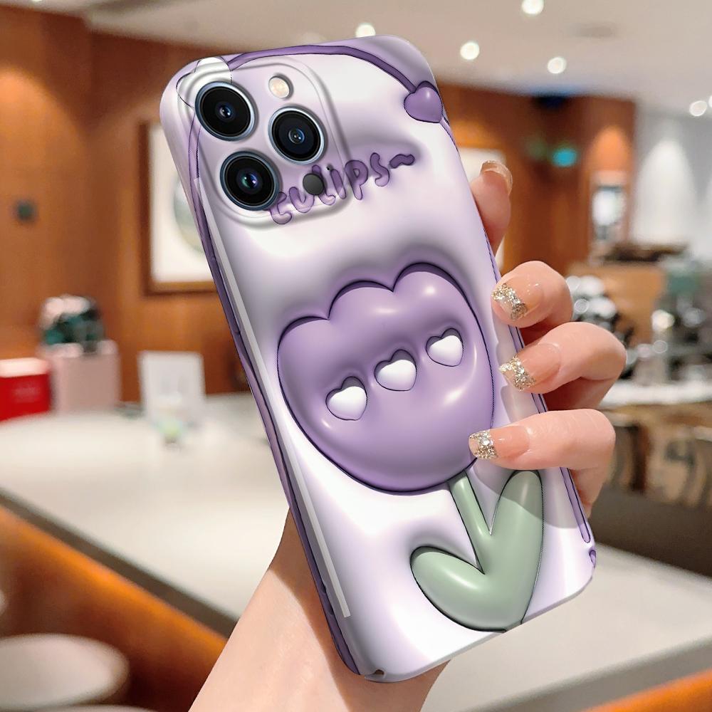 For iPhone 16 15 14 Samsung S23 A23 A52 A33 A73 A53 Huawei Xiaomi Redmi OPPO Vivo Beauty Purple Flowers Design Full Camera Protect Hard Phone Case