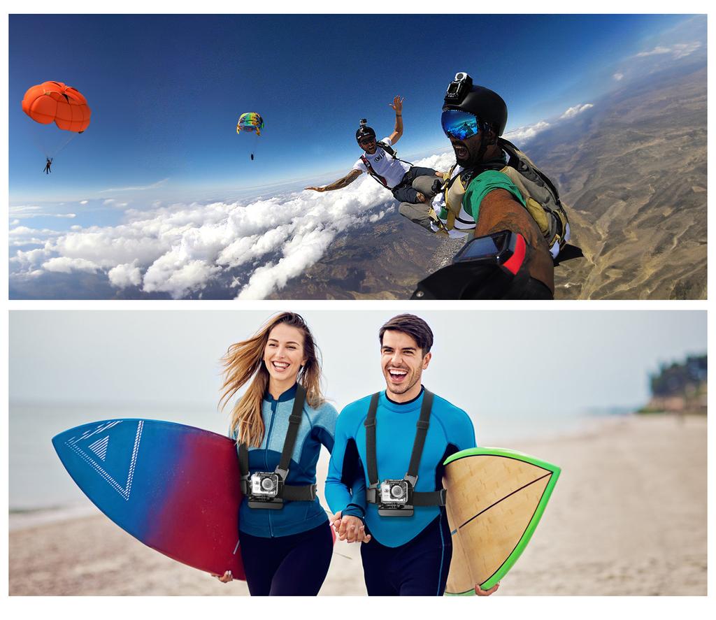 All-in-One 6-teiliges Actionkamera-Kit Kopfband Brustgurt Halterung Verstellbar für GoPro Handy Osmo Verbesserte Stabilität Vielseitigkeit