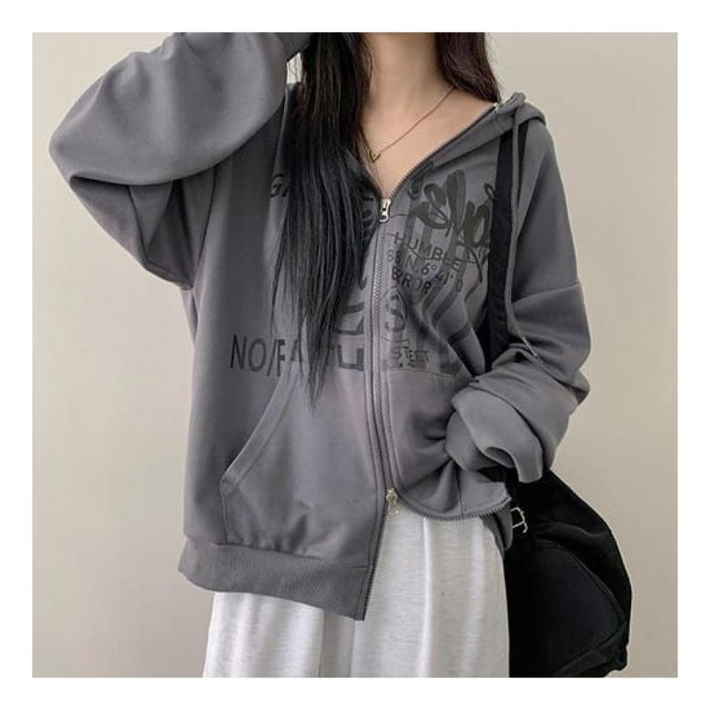 The Pink Bamin Oversized Printing Two Way Hooded Zip Up 3color