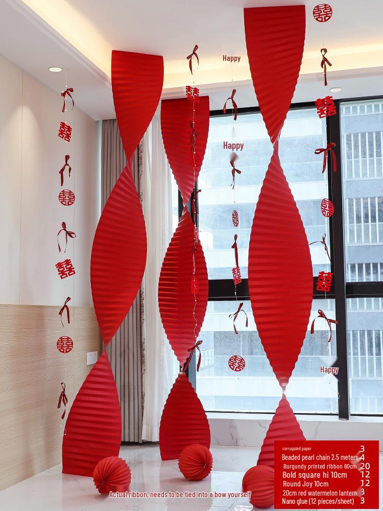 Double Happiness Wedding Room Decor Set: Non-Woven Fabric Papercut for Bride and Groom's Bedroom or Hotel.