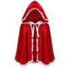 Women's Red Hooded Cape Halloween Cloak Lace Trim Short Stage Costume Coat