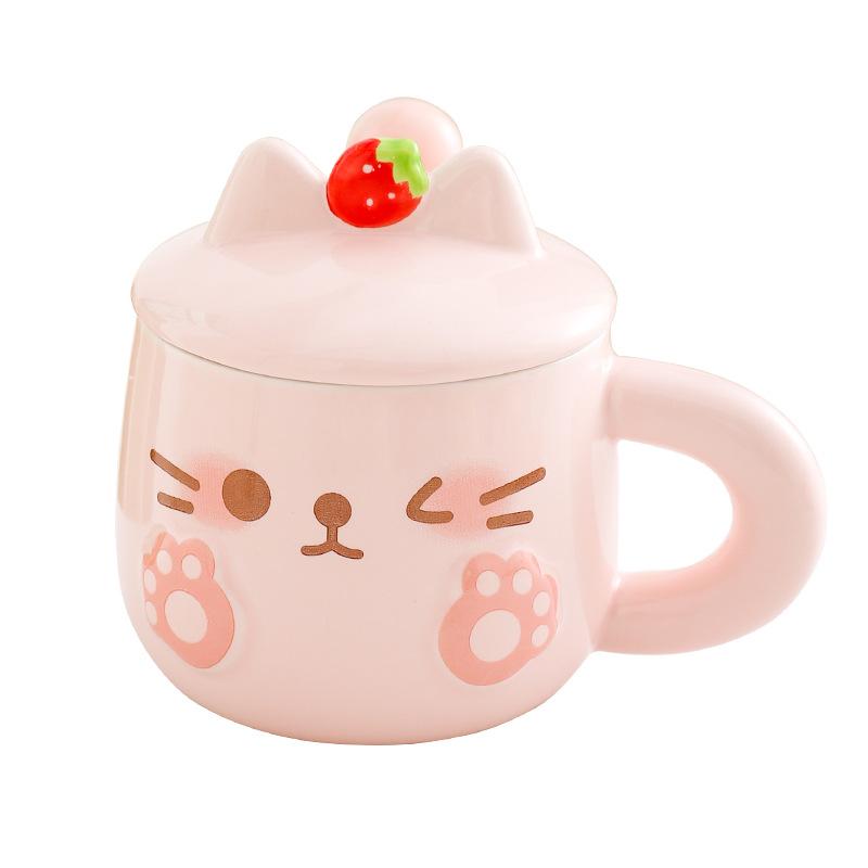 Cute Cat Ceramic Mug Couple Cup with Lid Spoon Coffee Cup Gift Bestie Cup Practical Birthday Gift
