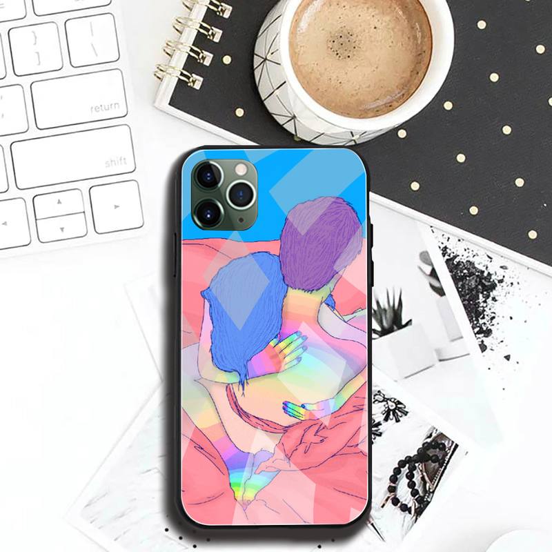 Custodia per Telefono Arte Digitale Amore Trippy Psichedelico Vetro Temperato Per iPhone 12 pro max mini 11Pro XR XS MAX 8 X 7 6S 6 Plus SE case