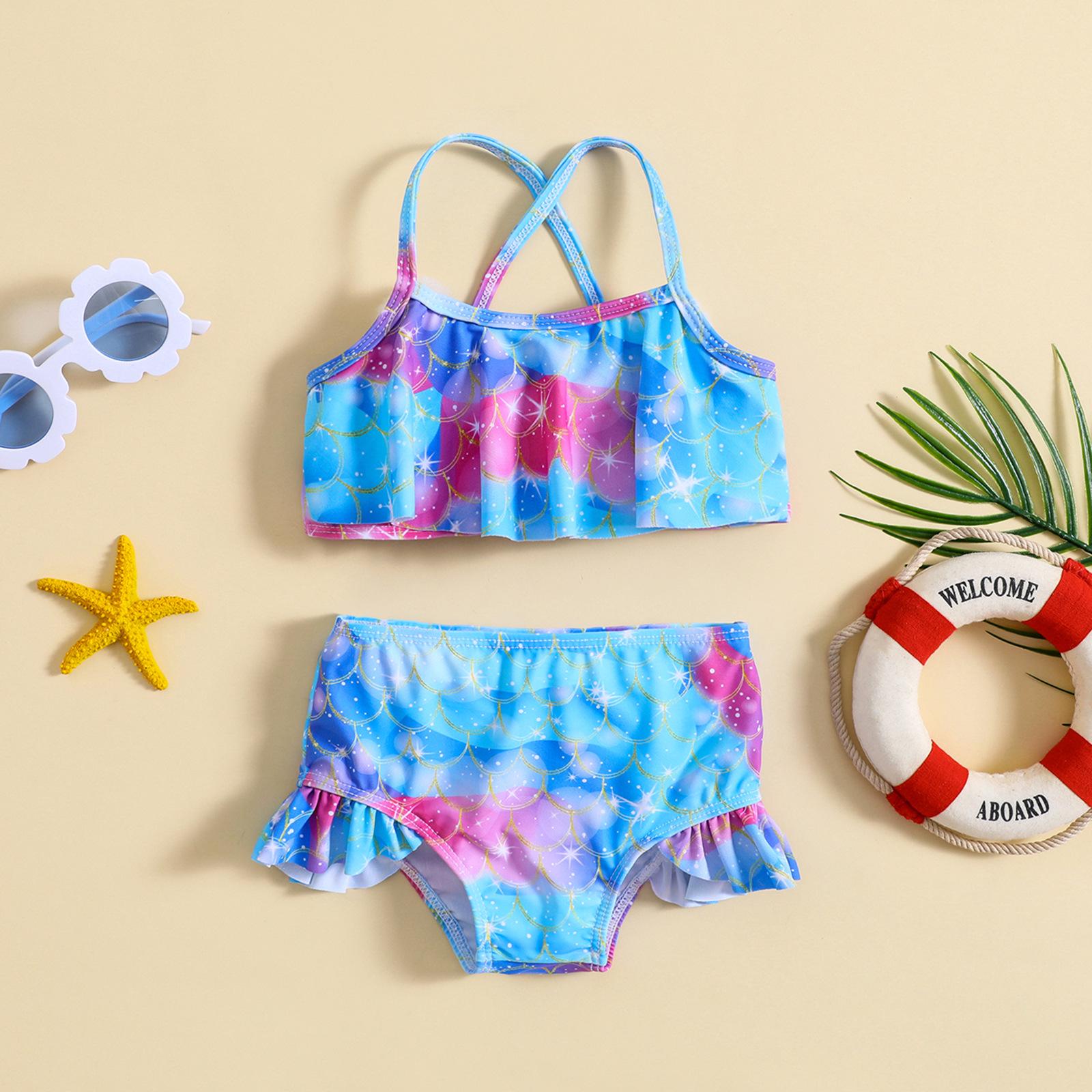 

Baby Girl Fish Scale Print Split Bikini Set 80 разноцветный