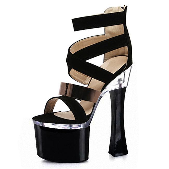 2025 Summer Sweet Open-toe Bag Heel Sandals Women's 15cm Thick-soled Cross-strap Stiletto Suede High Heels