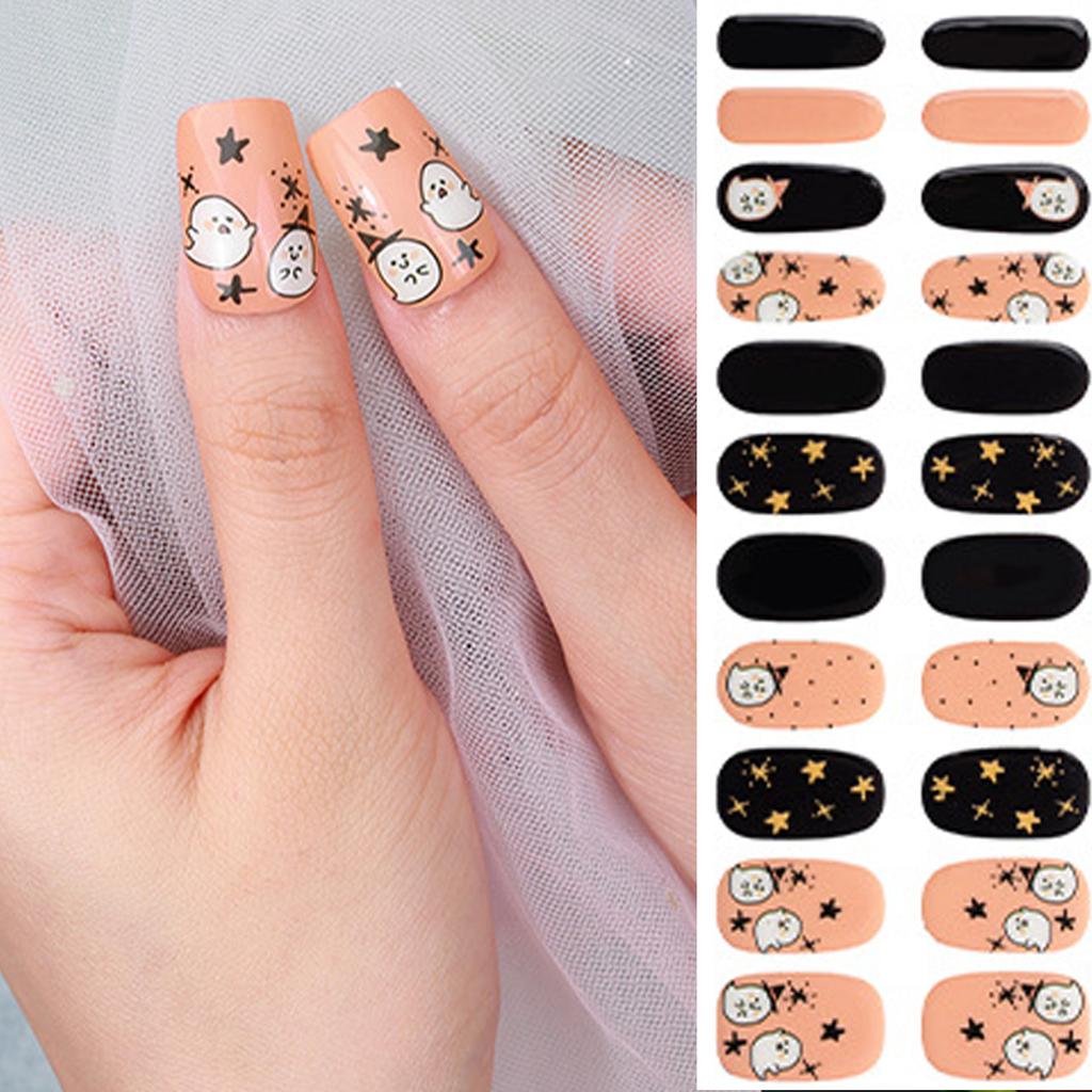 Halloween Nails Stickers Nails Polish Strips Semi Cured Gels Nails Strips Manicures Stickers Full Nails Wrap for Woman