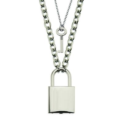 Collana a catena in acciaio inossidabile con ciondolo a forma di chiave e lucchetto da coppia