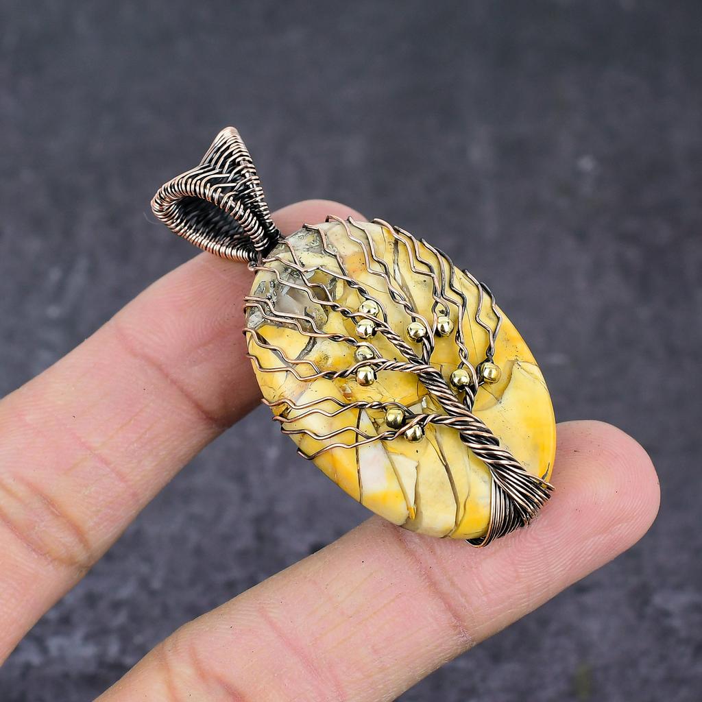 Natural Breaceted Mookaite Copper Wire Wrap Tree Of Life Pendant 2.28" H0s85