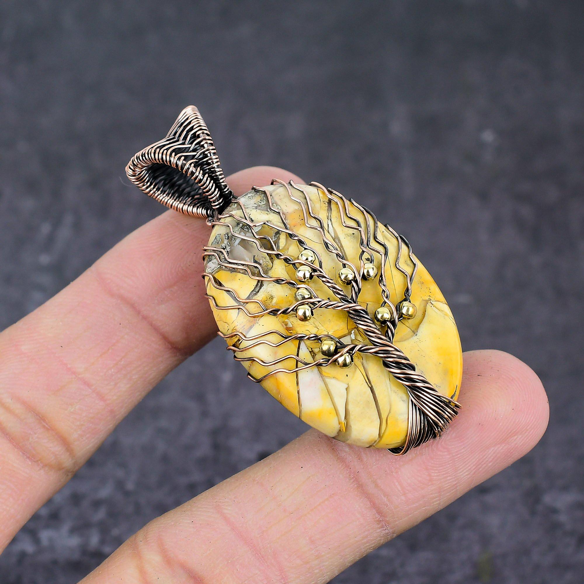 

Natural Breaceted Mookaite Copper Wire Wrap Tree Of Life Pendant 2.28 H0s85