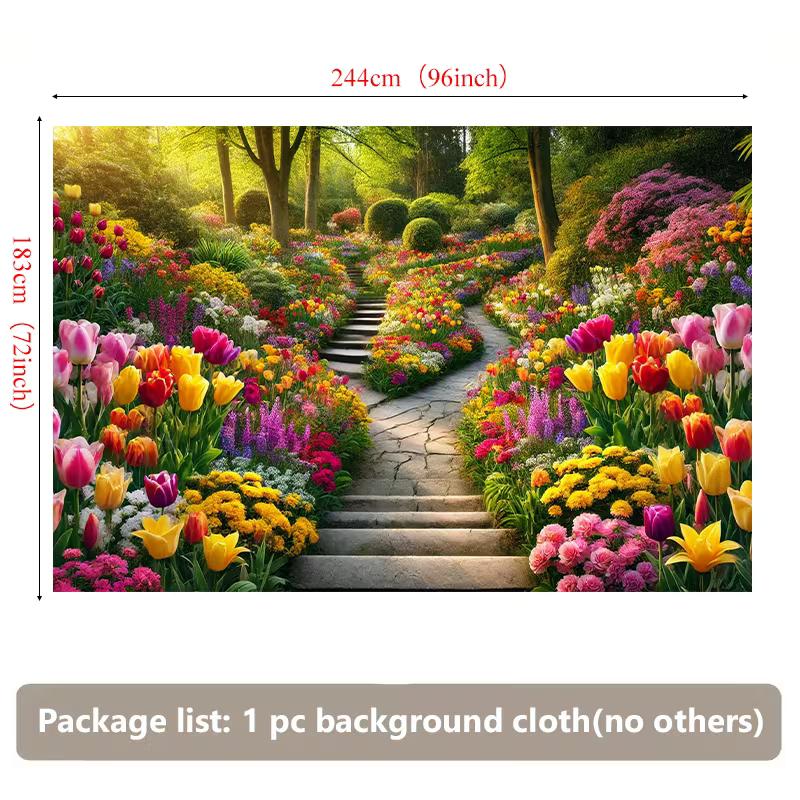 2D Colorful Spring Flower Garden Backdrop Photo Booth Background