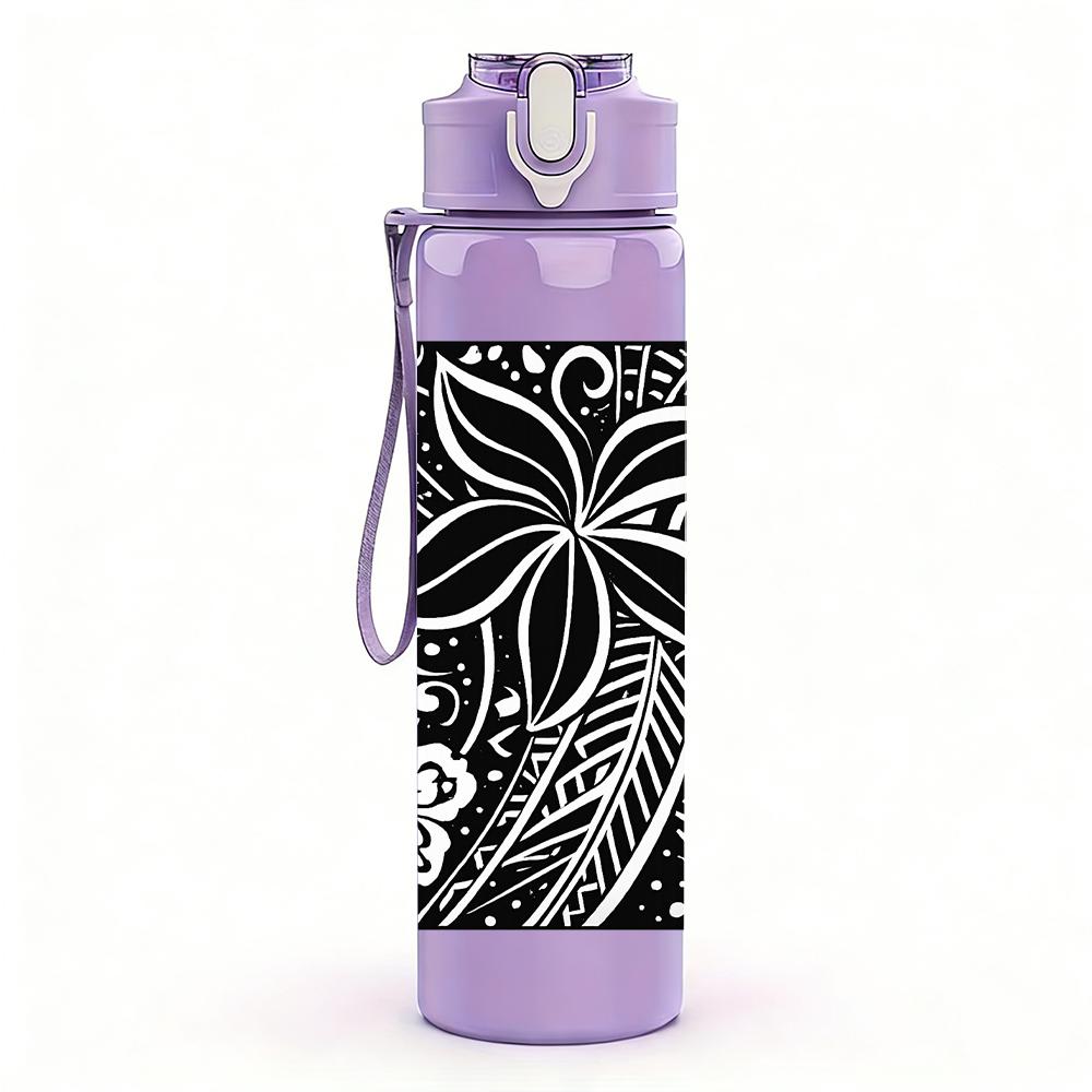 1PC Tropical Black Flower 750ml Color Plastic Sports Water Bottle Leakproof Flip Straw Lid For Sports Office Home Use