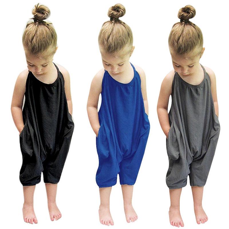European & American Style Sleeveless Black Romper for Kids