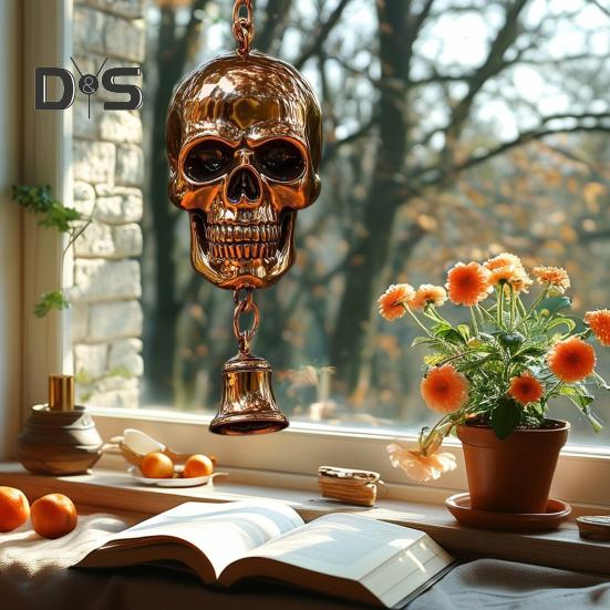 Gothic Schädel Windspiel Wetterfest Innen Außen Garten Terrasse Metall Vintage Schädel Hängende Windglocke Halloween Dekoration Ornament