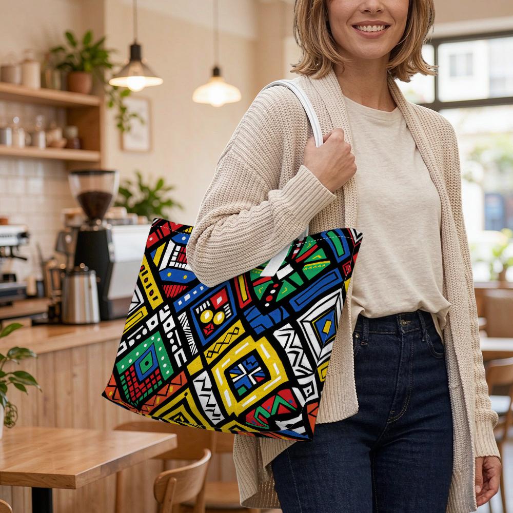 African Geometric Pattern Tote Bag for Daily Shopping Travel Commuting Use