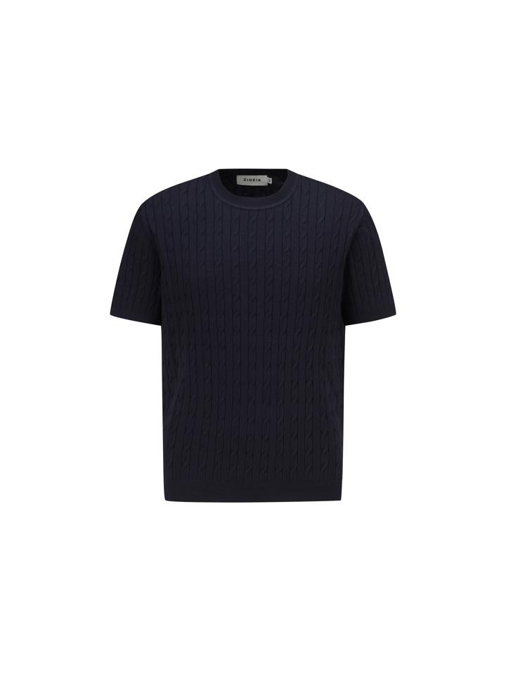 ZIOZIA Men'S Washable Miracle Cable Short Sleeve Sweater_Navy