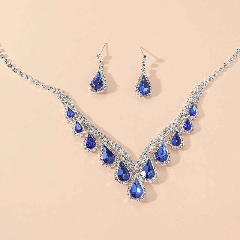 Elegant Sapphire Bridal Set: Evening Dress Accessories – Women's Necklace & Earrings