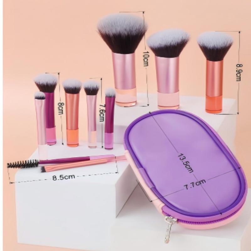 

10-Piece Pink Makeup Brush Set with Travel Case | Soft Synthetic Bristles for Foundation, Eyeshadow