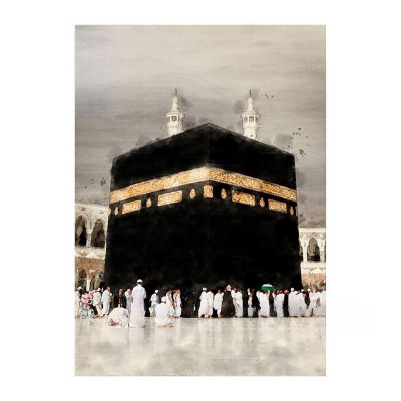 

Ретро исламская каллиграфия Аллаху Акбар Кааба Священное место Мечеть Искусство Плакаты Картина на холсте Настенная печать Картины Комната Домашний декор 40X60cm Unframed