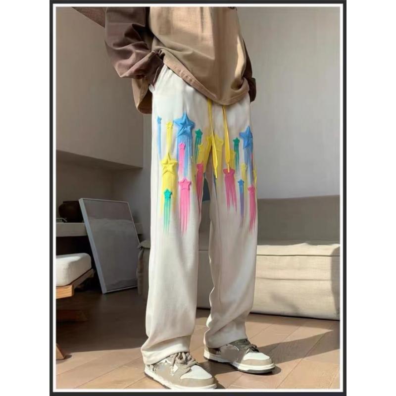 

M-8XL Весенние американские новые стильные модные спортивные штаны в стиле хип-хоп с принтом звезд High Street Свободные повседневные спортивные брюки мужские большого размера 8XL абрикосовый