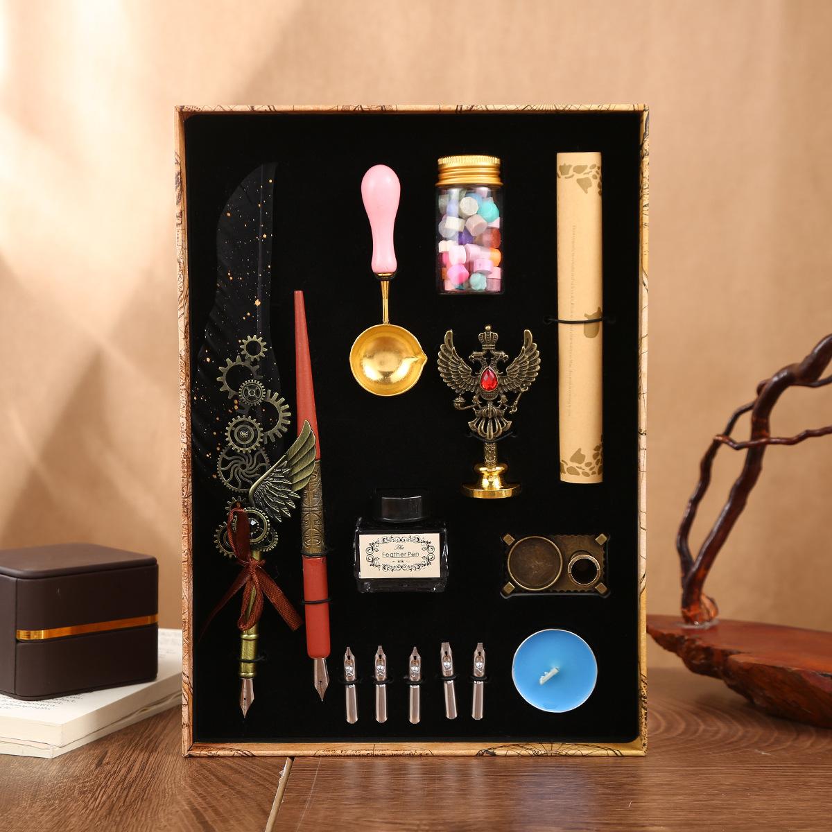 

Панк Набір Квілл Ретро Механічна Ручка з Пером з Золотим Напиленням Ручка для Занурення Набір Подарункова Коробка Подарунки до Дня Вчителя 0.5mm