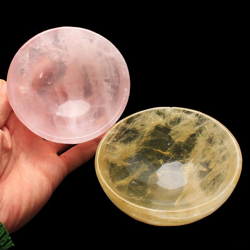 Natural powder crystal small bowl, crystal white yellow powder crystal bowl, living room, home, office desktop, handicraft decoration